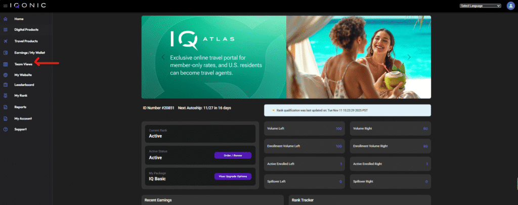 Iqonic Dashboard for Affiliates Holding Tank
